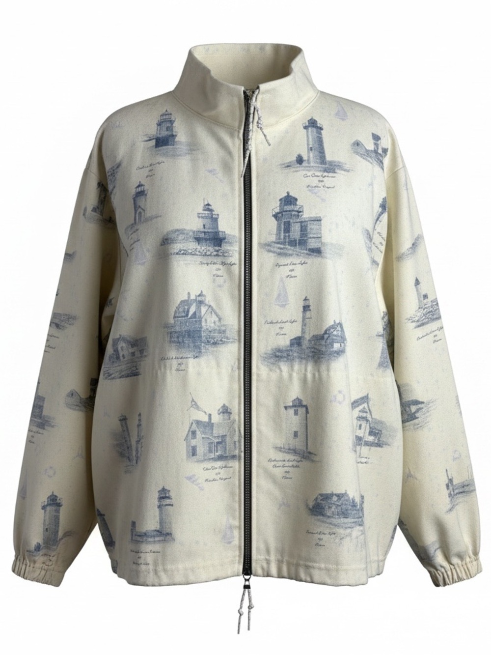 Vintage Artisan's Sunschein Designs Lighthouse Cotton Zip Up Jacket Sz. XL
